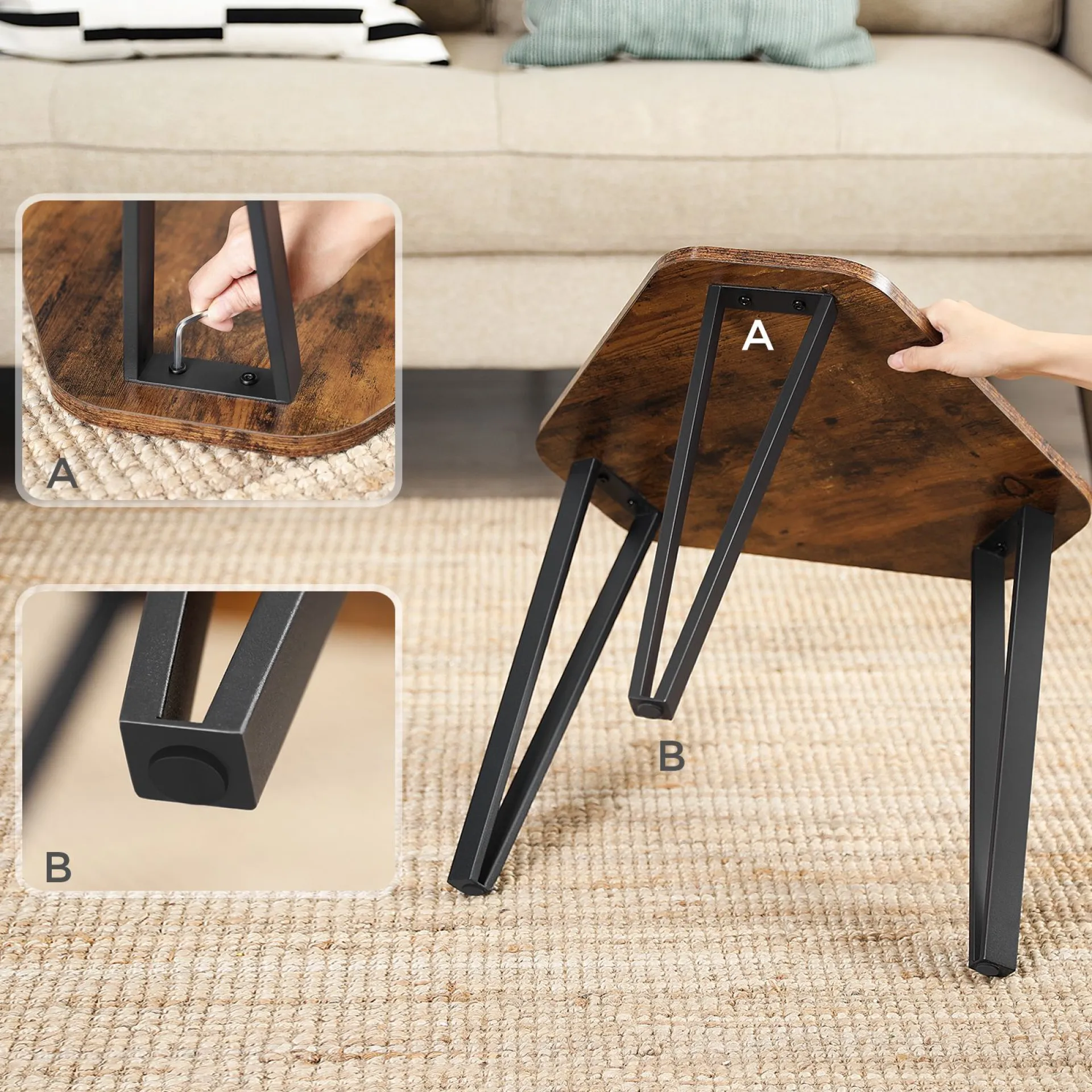 Vasagle Couchtischset Pasadena | Kleiner, mittlerer und großer Tisch | Rost