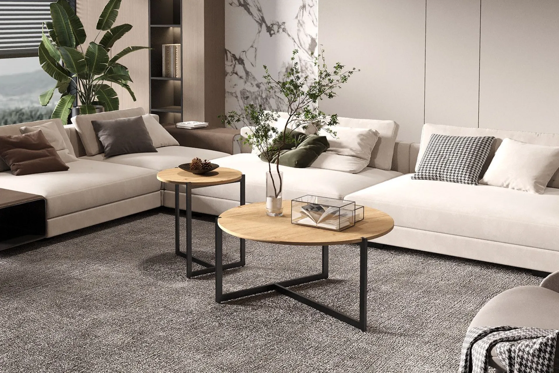 Rousseau Couchtisch-Set Pola | Ø80 x 40 cm; Ø45 x 50 cm | Design Old Oak