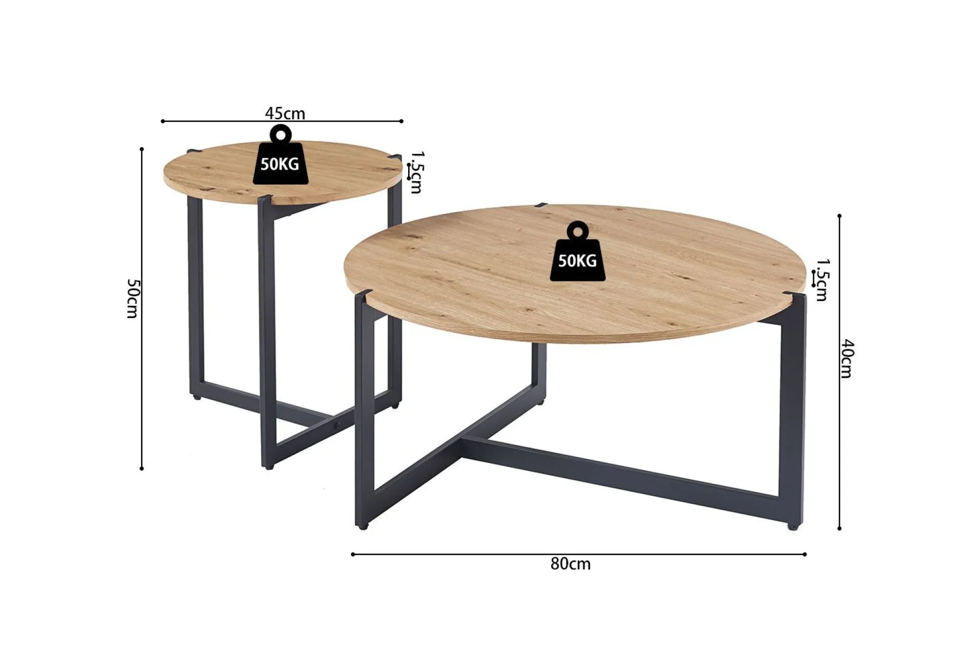 Rousseau Couchtisch-Set Pola | Ø80 x 40 cm; Ø45 x 50 cm | Design Old Oak