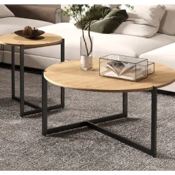 Rousseau Couchtisch-Set Pola | Ø80 x 40 cm; Ø45 x 50 cm | Design Old Oak