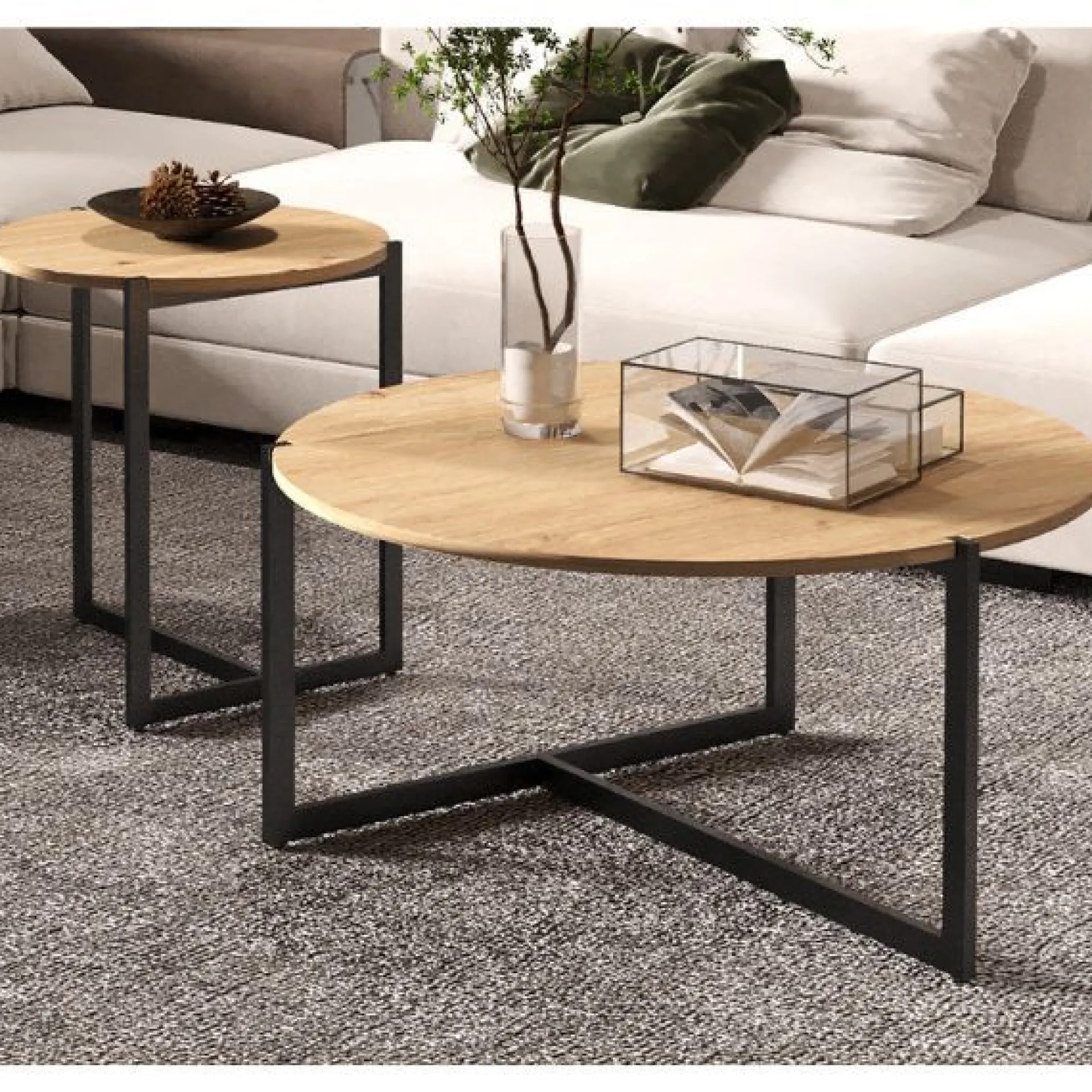 Rousseau Couchtisch-Set Pola | Ø80 x 40 cm; Ø45 x 50 cm | Design Old Oak