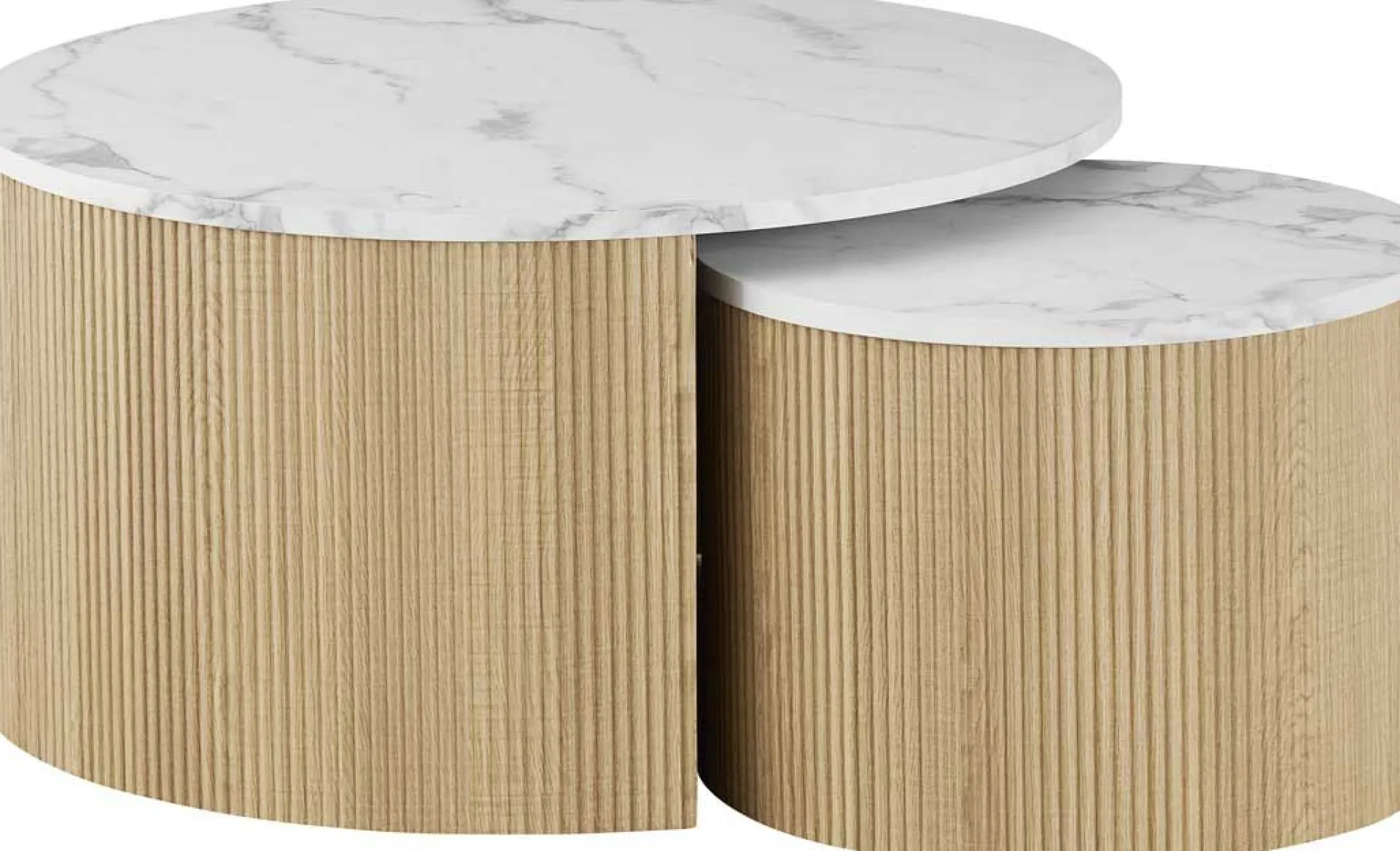 Rousseau Couchtisch-Set Rowan - Ø80x42cm und Ø50x37cm - Eiche Dekor/Marmor