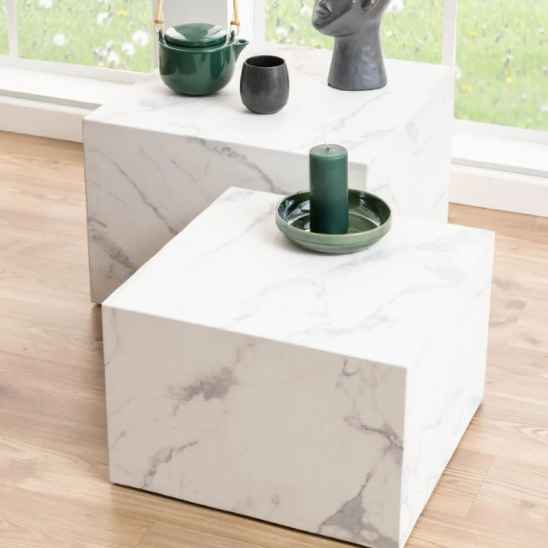 Emob Couchtisch Set Würfel (2 Stück, 58x58x40 cm) - e Marmor