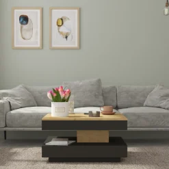 Trasman Couchtisch Soho 78x78 cm mit ausziehbarer Tischplatte - beige/ dunkelgrau