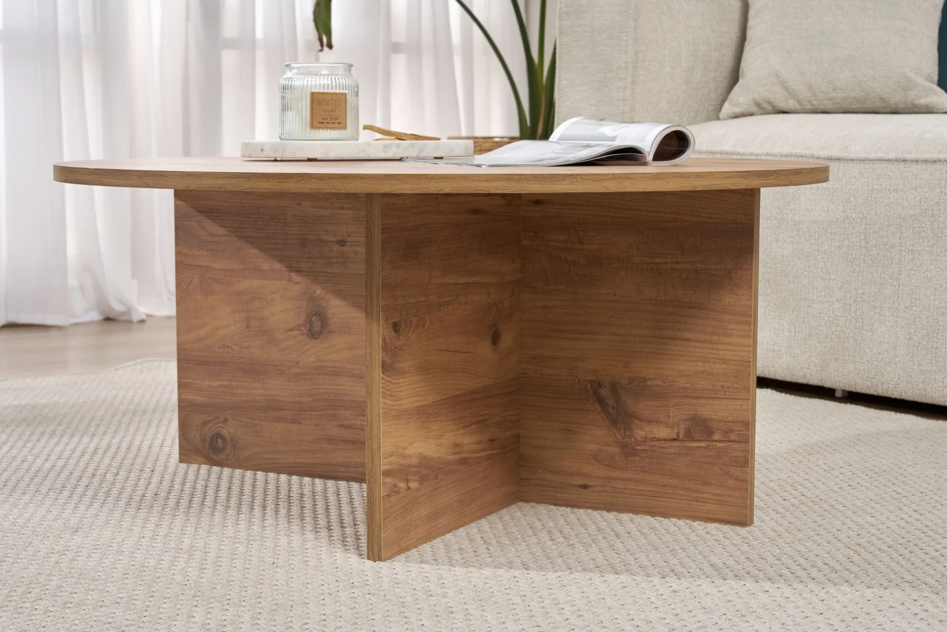 Emob Couchtisch Soleil - 100% MELAMINE - Atlantik-Kiefer - 40 x 90 x 90 cm