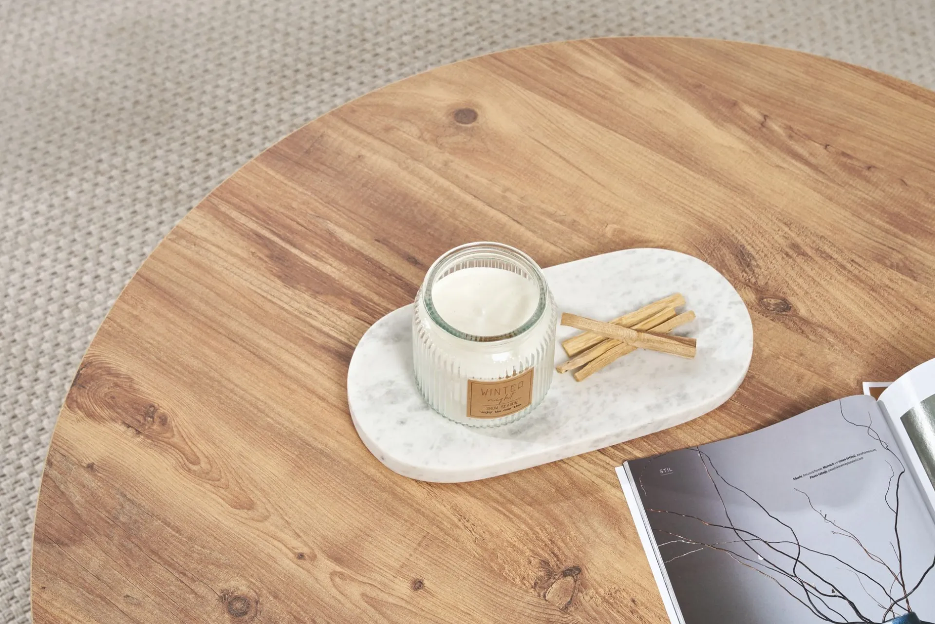 Emob Couchtisch Soleil - 100% MELAMINE - Atlantik-Kiefer - 40 x 90 x 90 cm