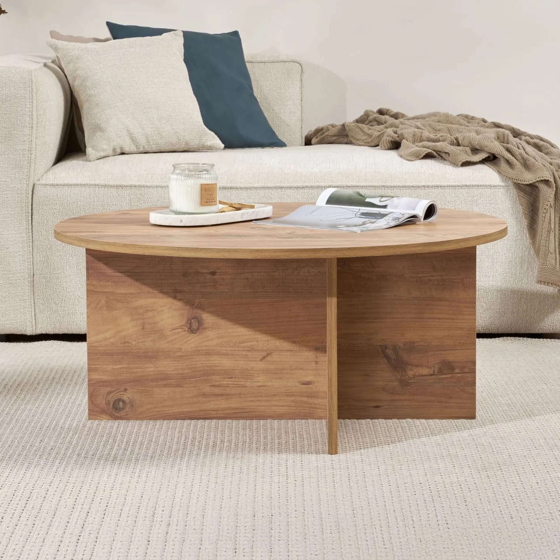 Emob Couchtisch Soleil - 100% MELAMINE - Atlantik-Kiefer - 40 x 90 x 90 cm