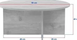 Emob Couchtisch Soleil - 100% MELAMINE - Atlantik-Kiefer - 40 x 90 x 90 cm