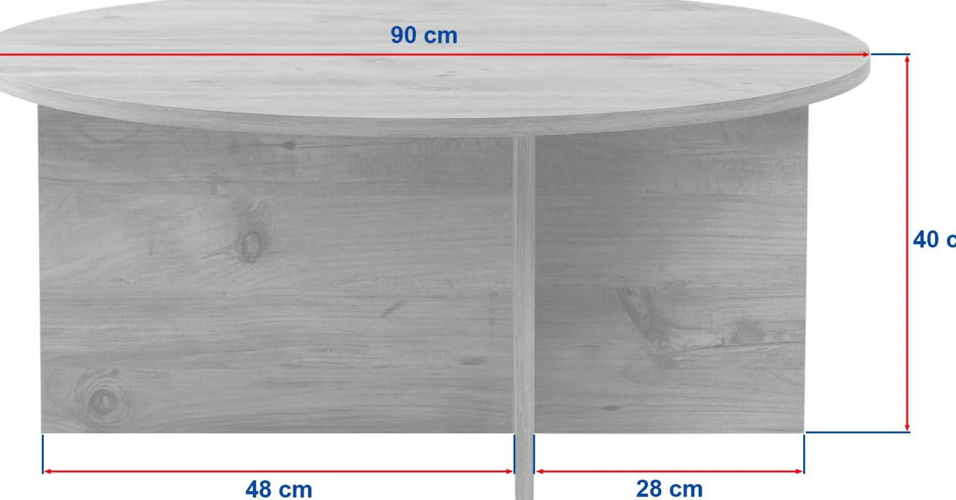 Emob Couchtisch Soleil - 100% MELAMINE - Atlantik-Kiefer - 40 x 90 x 90 cm