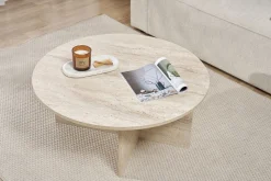 Emob Couchtisch Soleil - 100% MELAMINE - Travertin - 40 x 90 x 90 cm