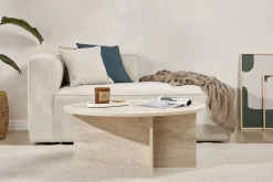 Emob Couchtisch Soleil - 100% MELAMINE - Travertin - 40 x 90 x 90 cm