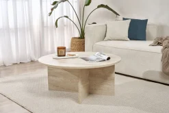 Emob Couchtisch Soleil - 100% MELAMINE - Travertin - 40 x 90 x 90 cm