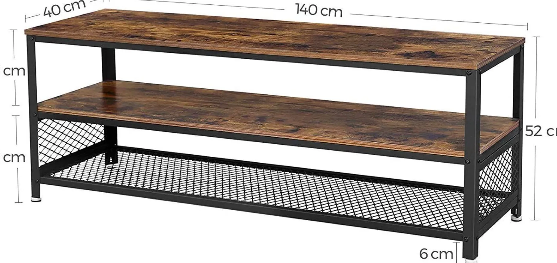 Couchtisch/TV-Schrank Bill 140x40 2 Regale - rustikal braun/schwarz
