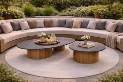 Gescova Couchtisch Viola 140x90cm Teakholz & gesinterter Stein Dunkelgrau
