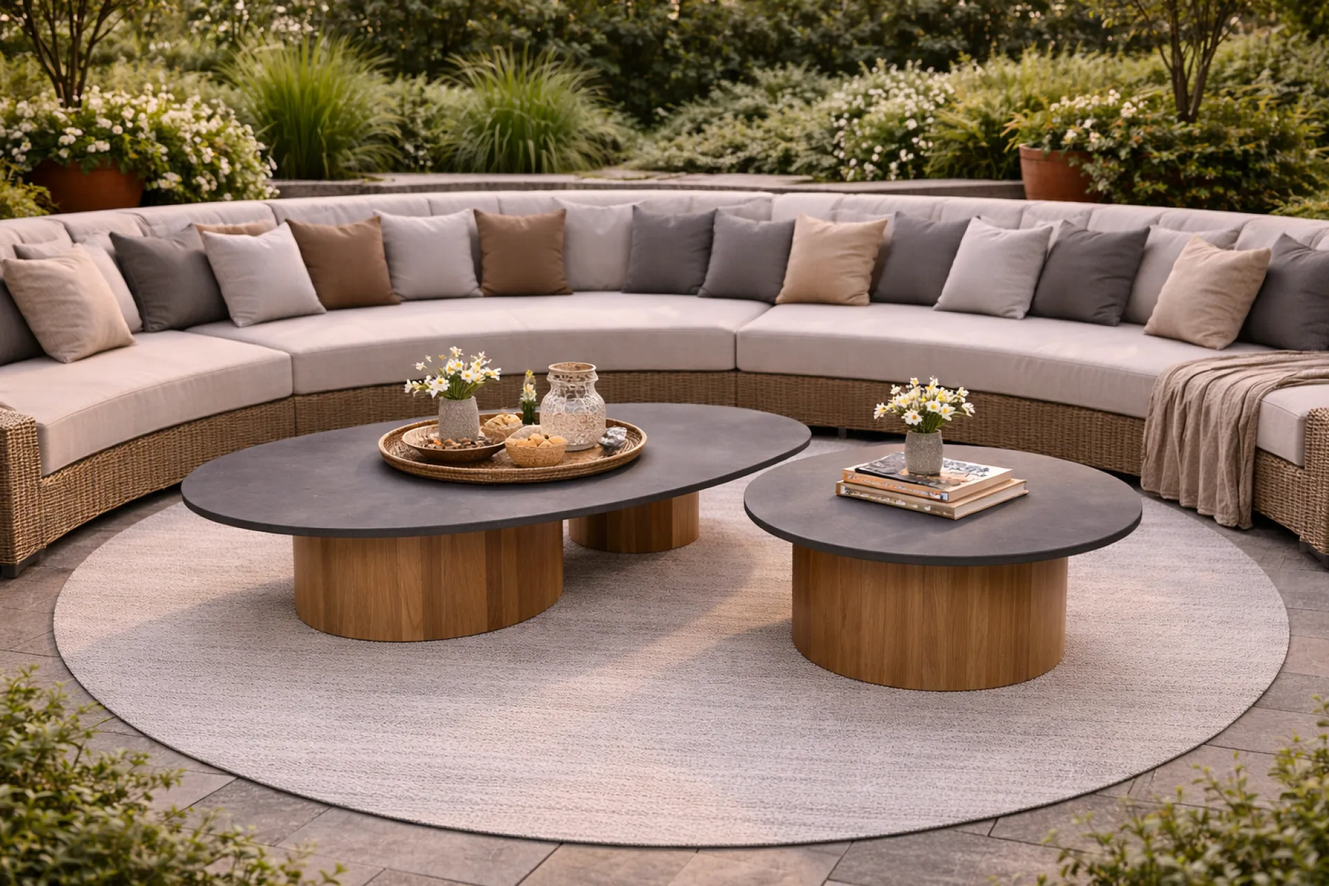 Gescova Couchtisch Viola 140x90cm Teakholz & gesinterter Stein Dunkelgrau