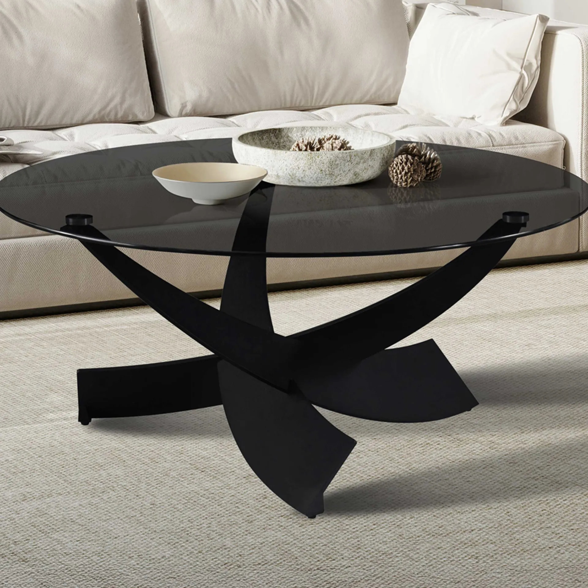 Rousseau Couchtisch Weston - Ø90x41cm - Glas und Metall -