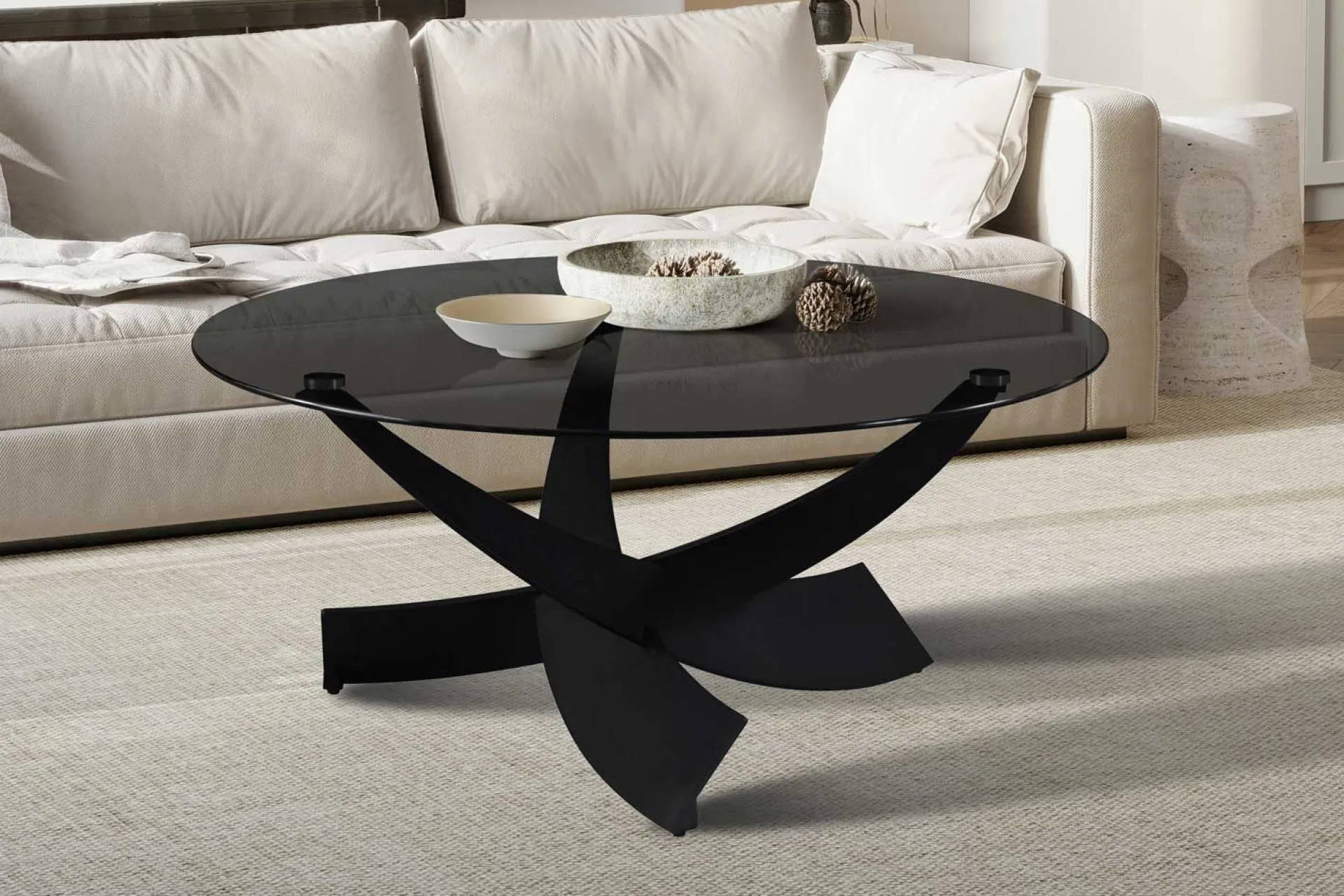 Rousseau Couchtisch Weston - Ø90x41cm - Glas und Metall -