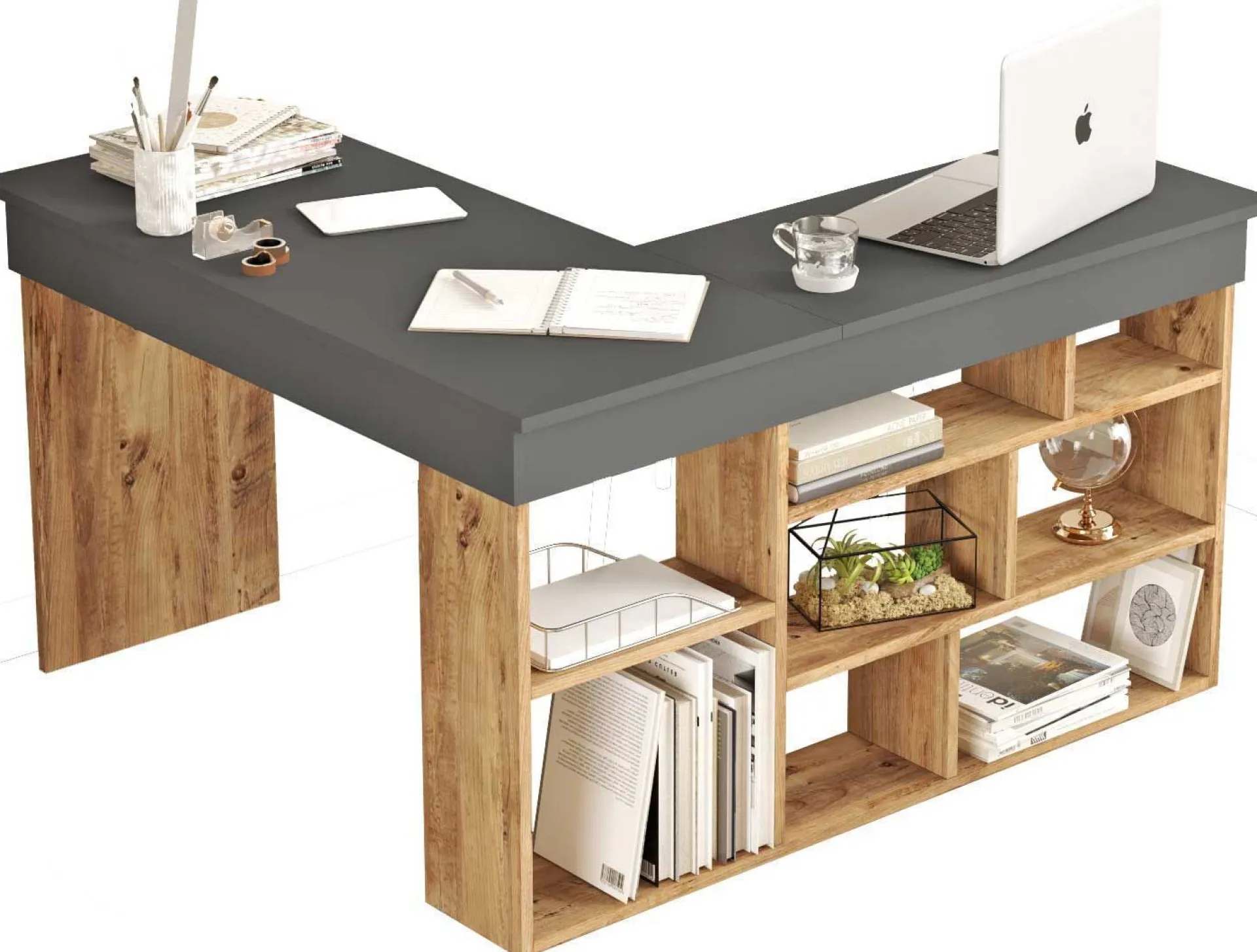 Emob CT5 Schreibtisch | 100 % MELAMIN | Atlantische Kiefer, Anthrazit
