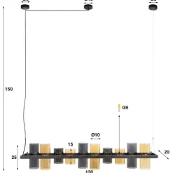Emob Cylian Pendelleuchte 130 cm-amber/chromes Glas