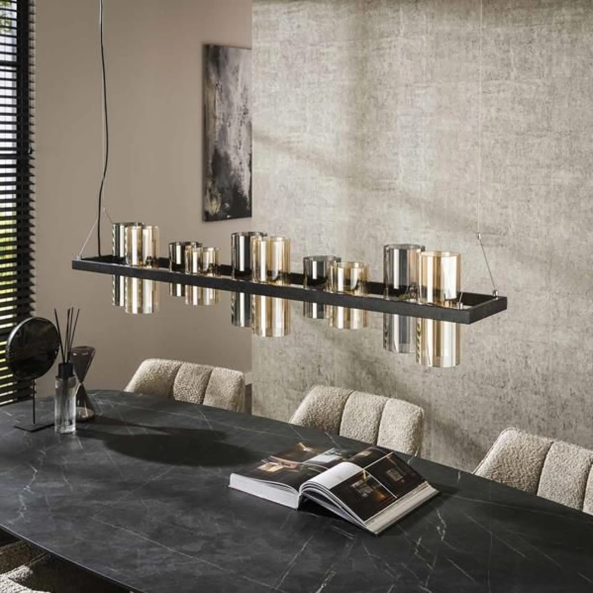 Emob Cylian Pendelleuchte 130 cm-amber/chromes Glas