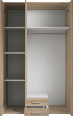 Daniela 120cm Kleiderschrank mit 3 Türen 2 Schubladen und Spiegel - Eiche