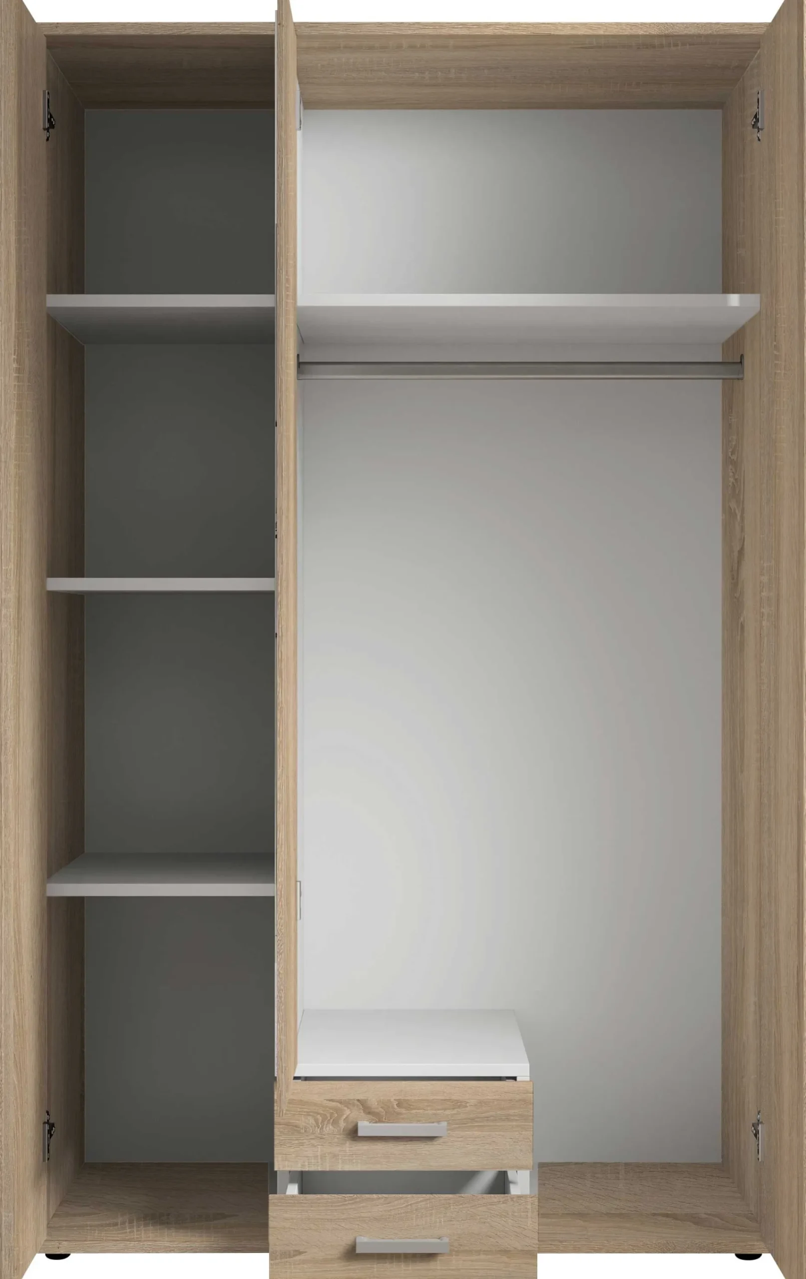 Daniela 120cm Kleiderschrank mit 3 Türen 2 Schubladen und Spiegel - Eiche