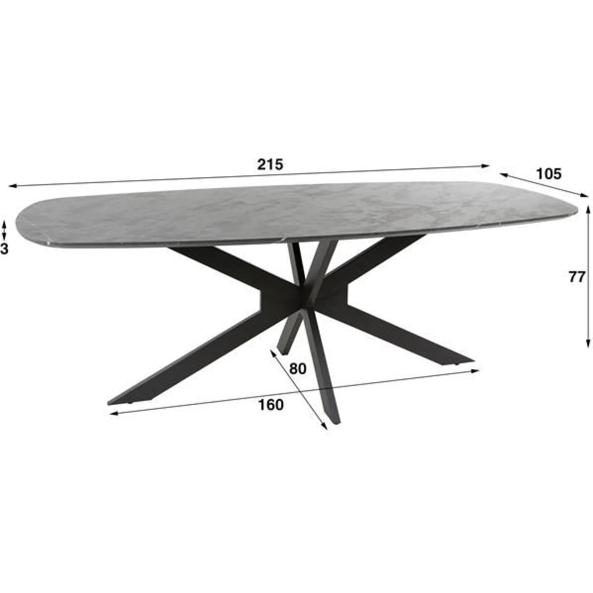 Emob Danielle Esstisch 105x215 cm-Schiefer