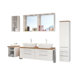 DasaBadezimmer : Wandregale, 2x Spiegel, Waschbeckenschrank, Säulenschrank - weiß