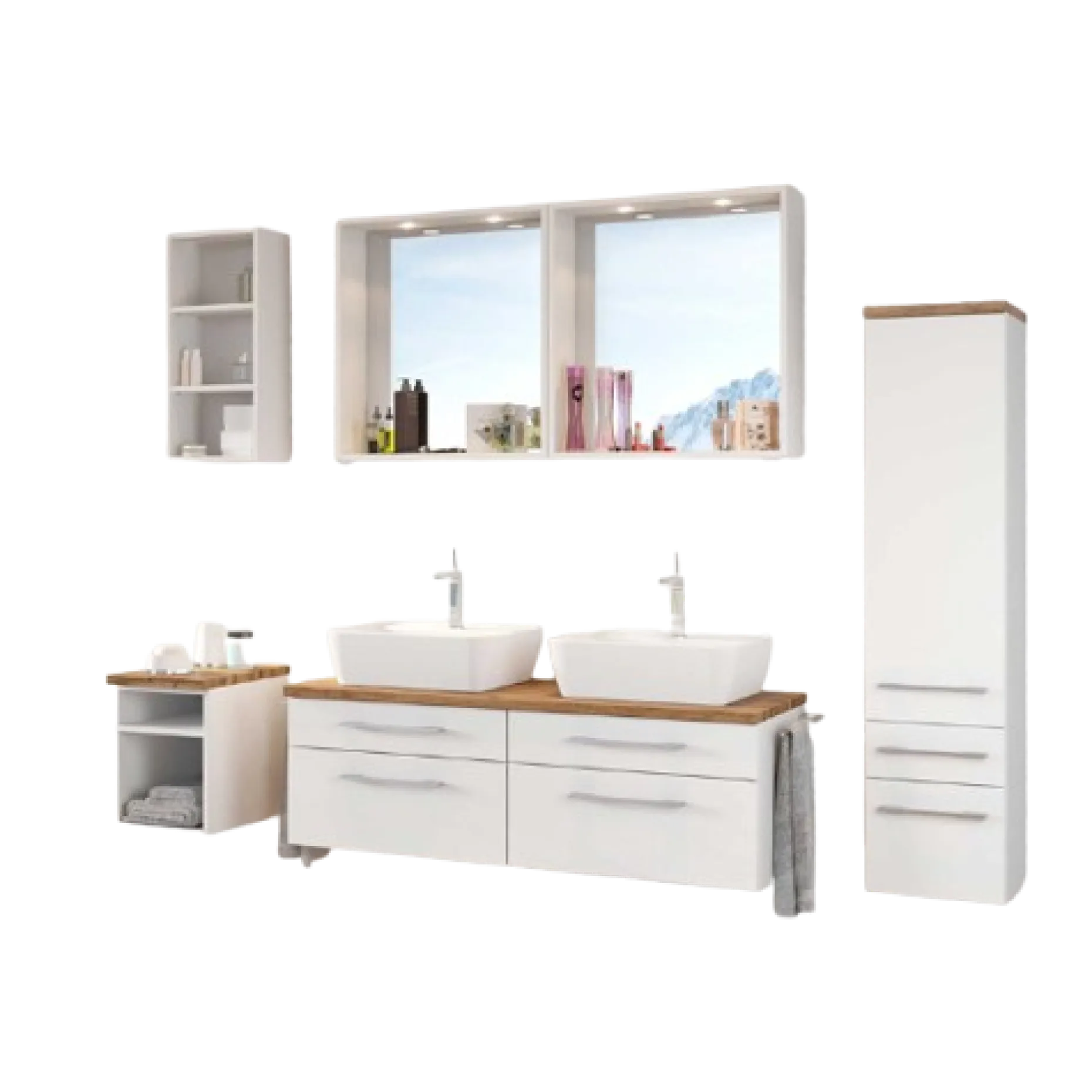 DasaBadezimmer : Wandregale, 2x Spiegel, Waschbeckenschrank, Säulenschrank - weiß