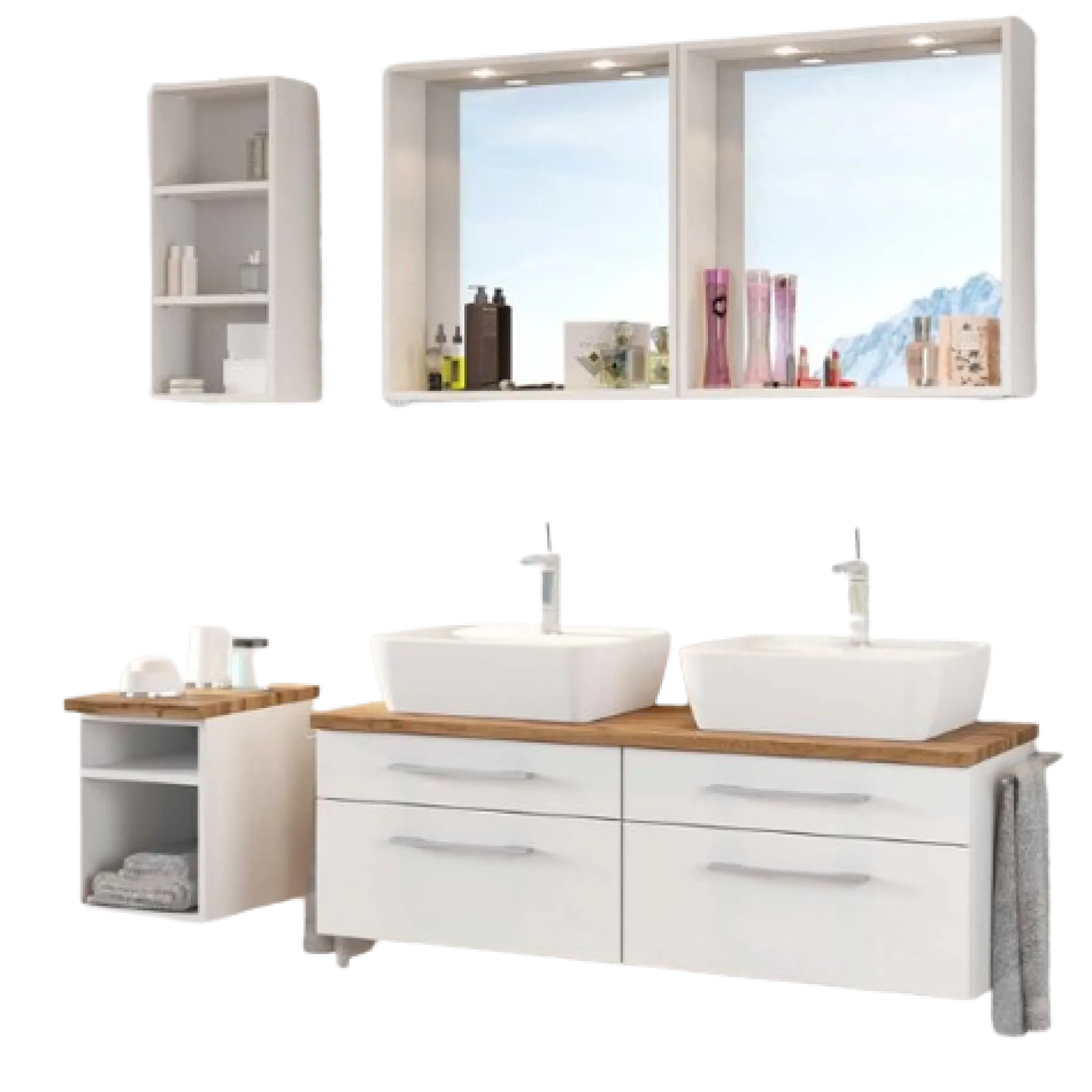 DasaBadezimmer : Wandregale, 2x Spiegel, Waschbeckenschrank - weiß