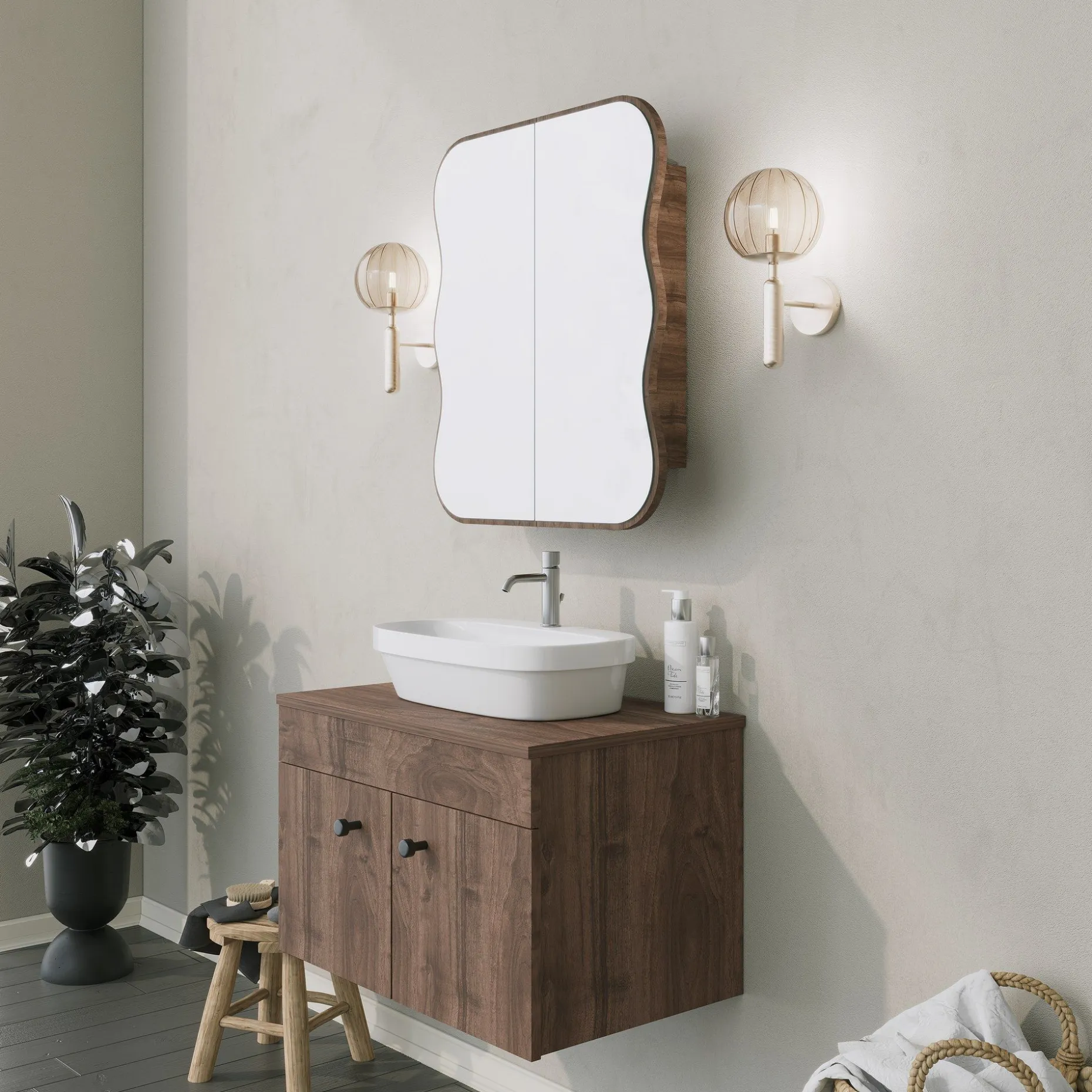Day Dream Badezimmerschrank | 100 % Hartfaserplatte | Walnuss