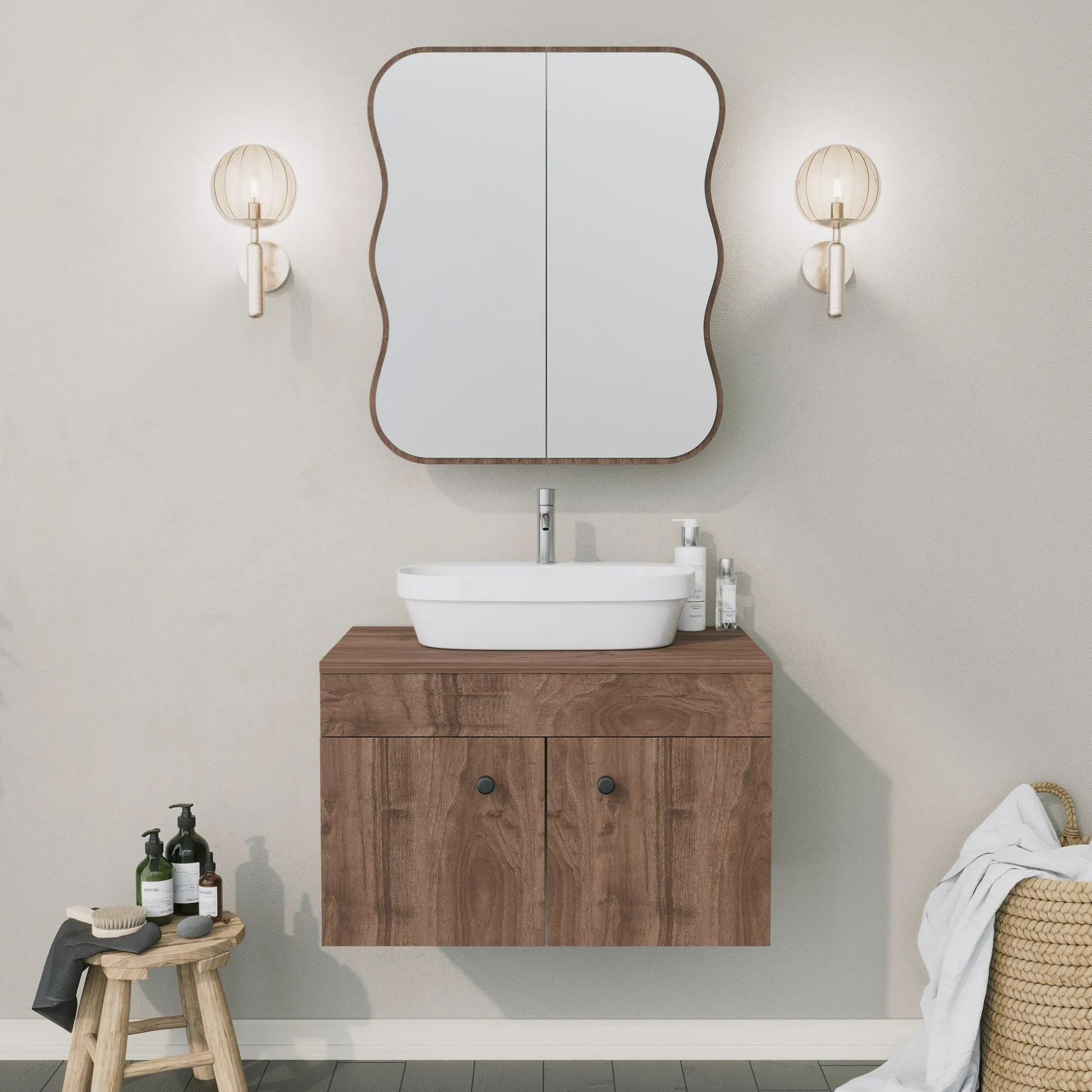 Day Dream Badezimmerschrank | 100 % Hartfaserplatte | Walnuss