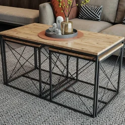 Emob Defne Couchtisch-Set | 100 % MELAMIN | Atlantische Kiefer, Schwarz