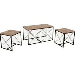Emob Defne Couchtisch-Set | 100 % MELAMIN | Atlantische Kiefer, Schwarz