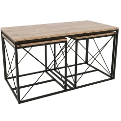 Emob Defne Couchtisch-Set | 100 % MELAMIN | Atlantische Kiefer, Schwarz