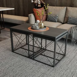 Emob Defne Couchtisch-Set | 100 % MELAMIN | , Schwarz