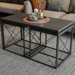 Emob Defne Couchtisch-Set | 100 % MELAMIN | , Schwarz