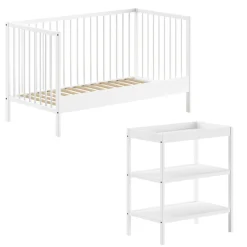 DinoKleinkindzimmer : Kleinkindbett 70x140cm und Wickeltisch - Kiefer weiß