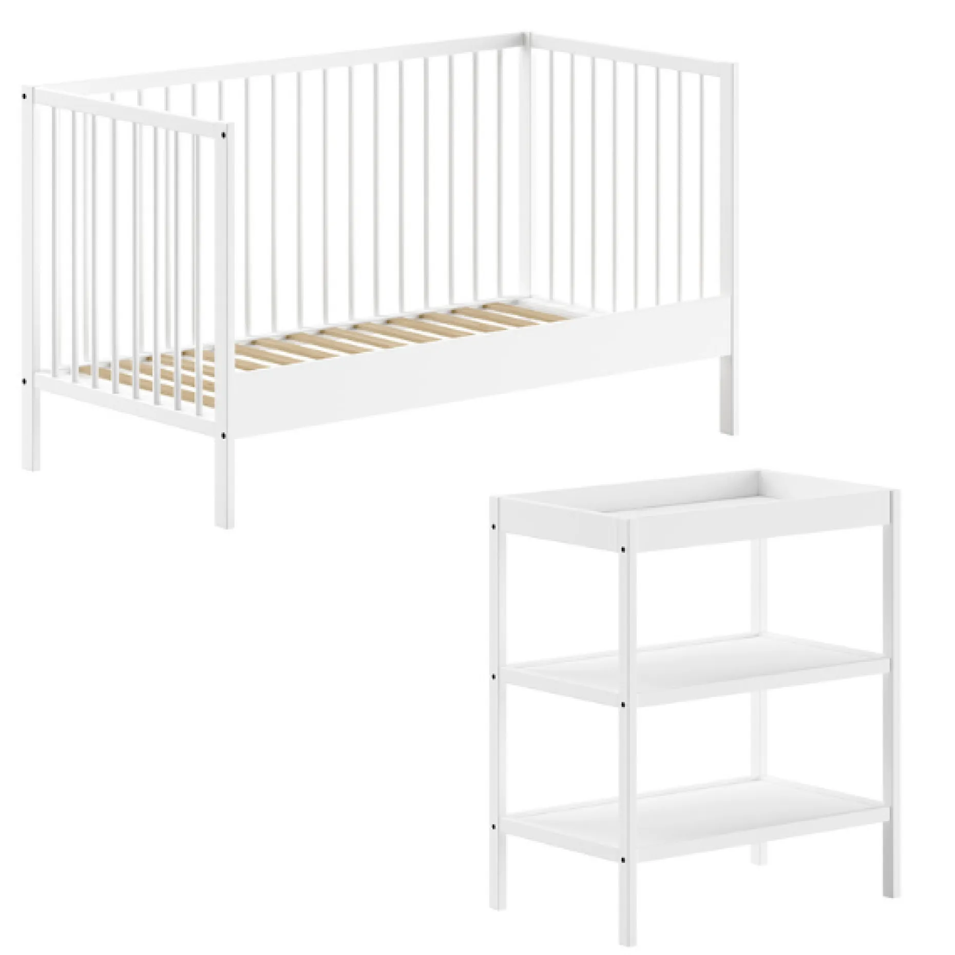DinoKleinkindzimmer : Kleinkindbett 70x140cm und Wickeltisch - Kiefer weiß