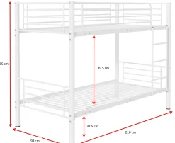 Dixie Etagenbett 90x200cm - Metall - matt weiß