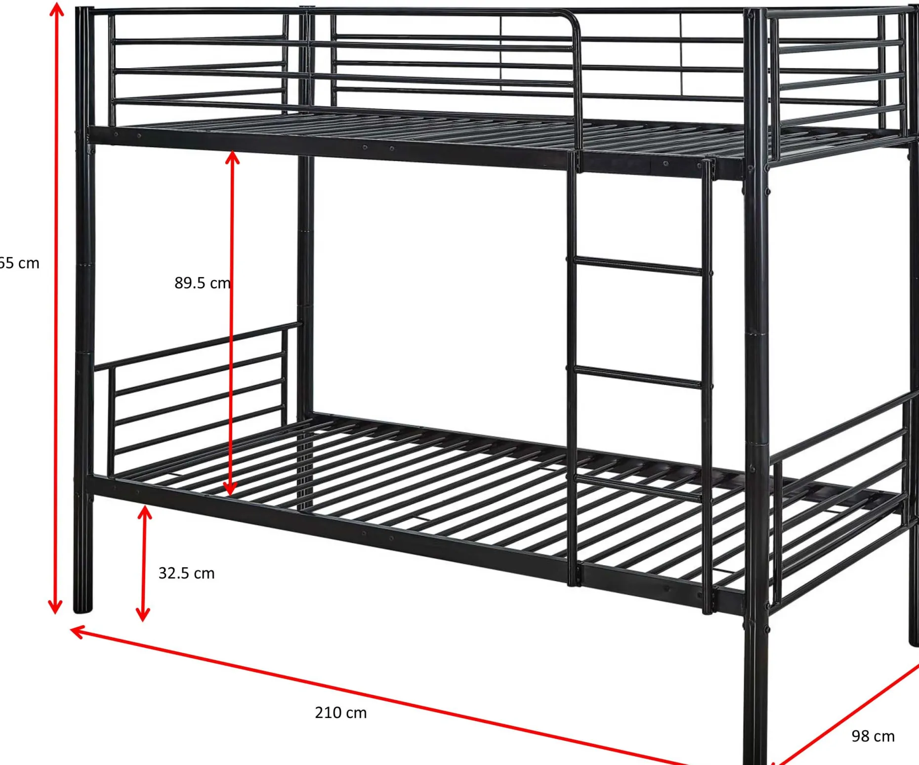 Dixie Etagenbett 90x200cm - Metall - mattschwarz