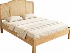 Doppelbet Prestige - 140x200cm - mit Lattenrost - Eichenholz/Rattan