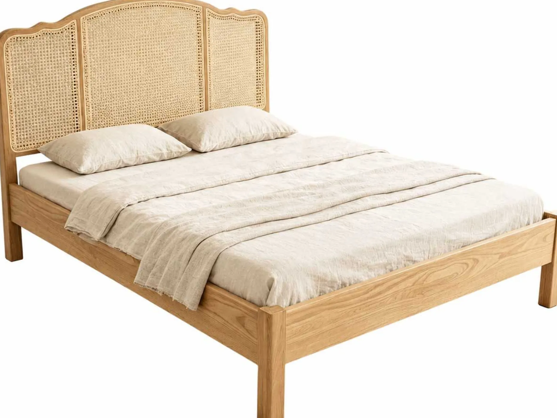 Doppelbet Prestige - 140x200cm - mit Lattenrost - Eichenholz/Rattan