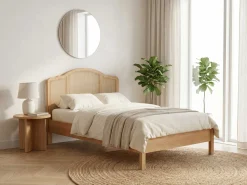 Doppelbet Prestige - 140x200cm - mit Lattenrost - Eichenholz/Rattan