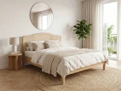 Doppelbet Prestige - 160x200cm - mit Lattenrost - Eichenholz/Rattan