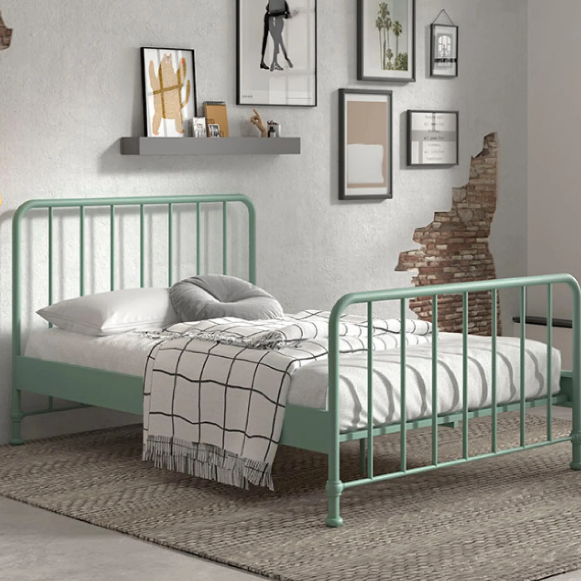 Doppelbett Bronxx Metall 140x200 - matt olivgrün