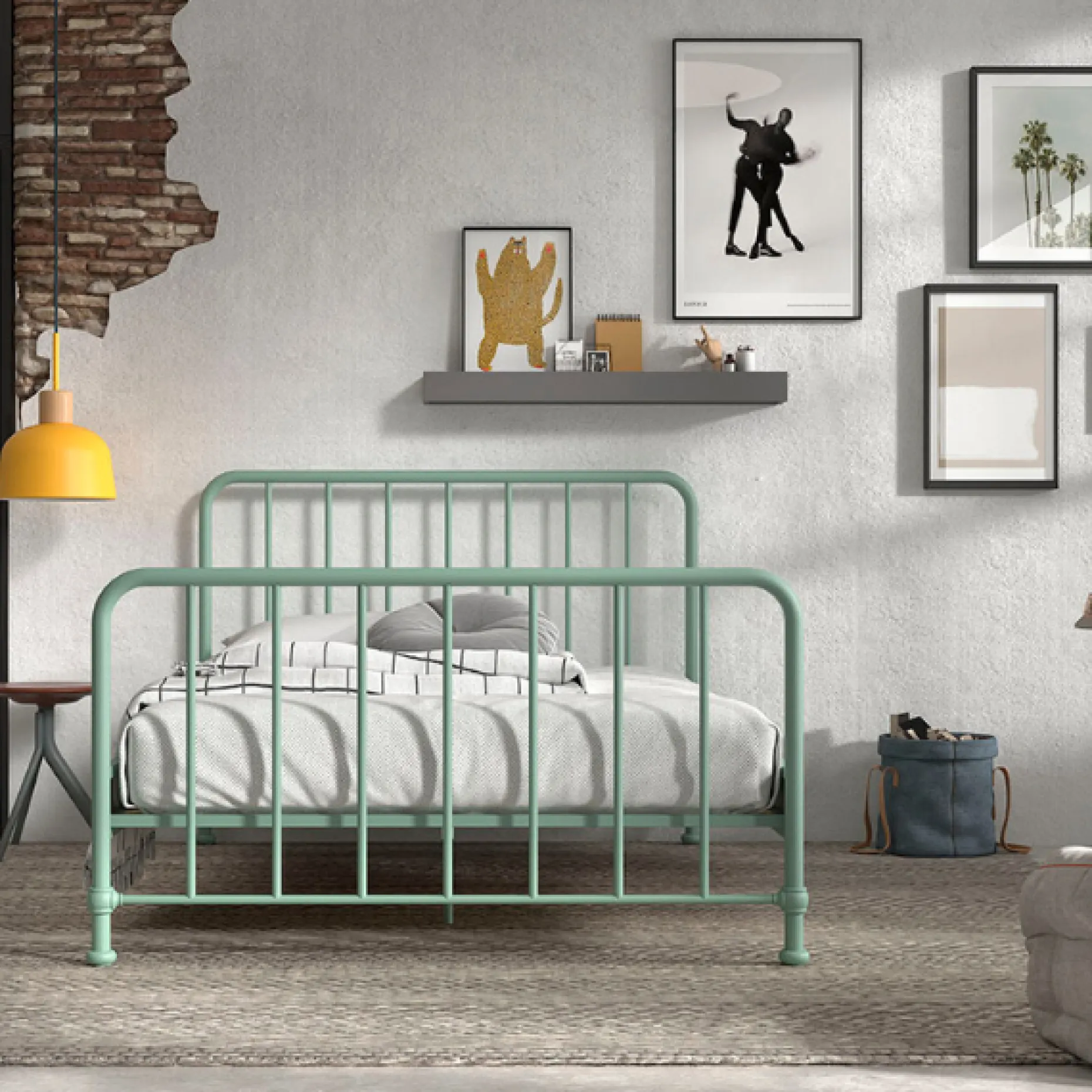 Doppelbett Bronxx Metall 140x200 - matt olivgrün