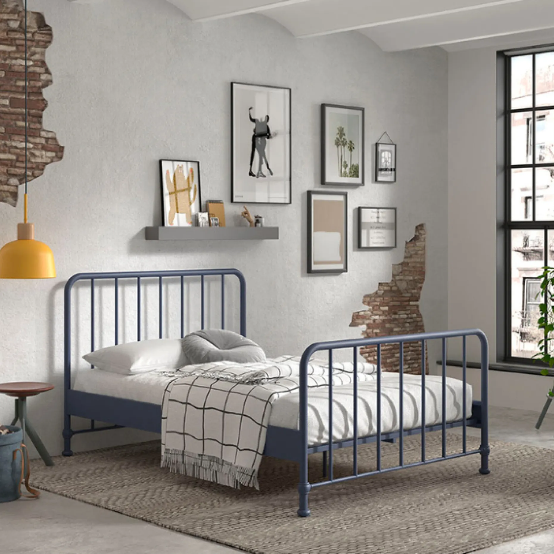 Doppelbett Bronxx Metall 140x200 - matt blau denim