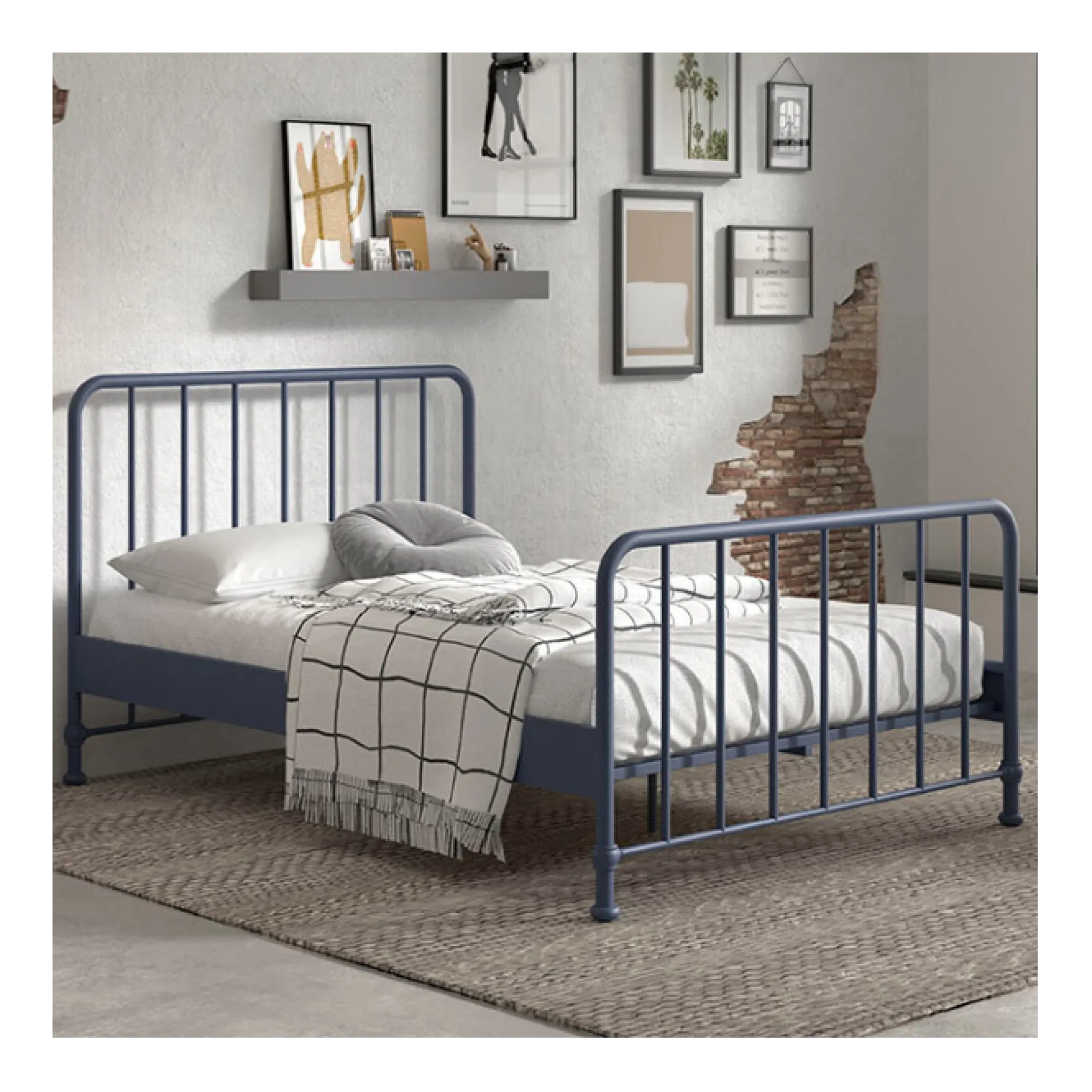 Doppelbett Bronxx Metall 140x200 - matt blau denim