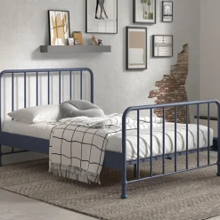 Doppelbett Bronxx Metall 140x200 - matt blau denim